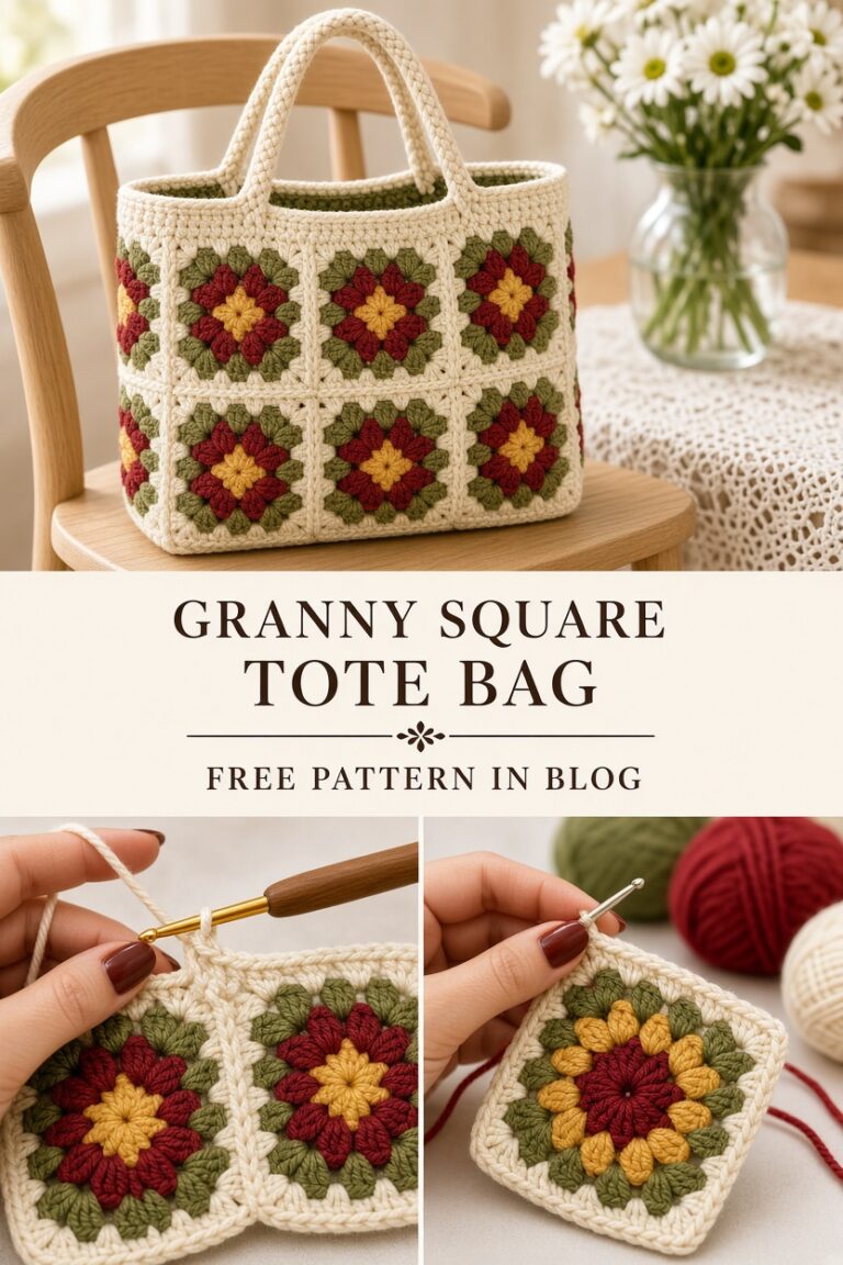 Granny Square Tote Bag Idea With Bright Flower Motifs